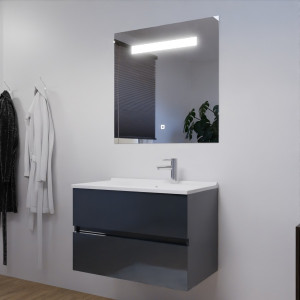 Meuble ROSALY 80 cm avec plan vasque et miroir - Gris anthracite