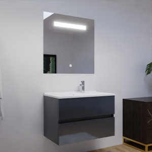 Meuble ROSALY 80 cm avec plan vasque et miroir - Gris anthracite