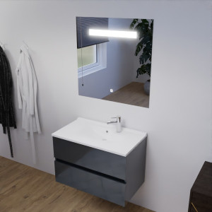Meuble ROSALY 80 cm avec plan vasque et miroir - Gris anthracite
