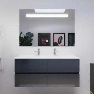 Meuble ROSALY 120 cm avec plan vasque et miroir - Gris anthracite