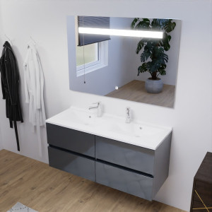 Meuble ROSALY 120 cm avec plan vasque et miroir - Gris anthracite