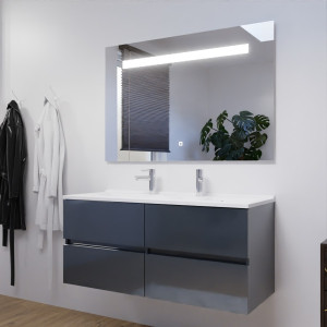 Meuble ROSALY 120 cm avec plan vasque et miroir - Gris anthracite