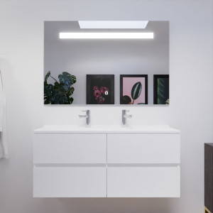 Meuble ROSALY 120 cm avec plan vasque et miroir - Blanc Brillant