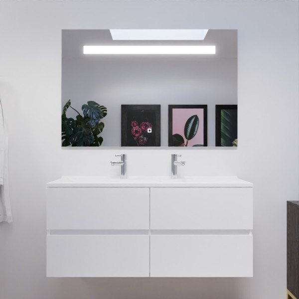 Meuble ROSALY 120 cm avec plan vasque et miroir - Blanc Brillant
