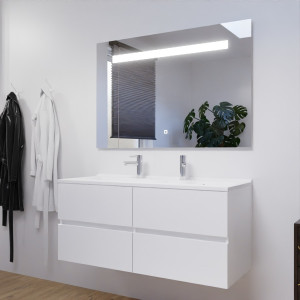 Meuble ROSALY 120 cm avec plan vasque et miroir - Blanc Brillant
