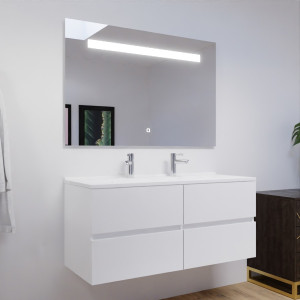 Meuble ROSALY 120 cm avec plan vasque et miroir - Blanc Brillant