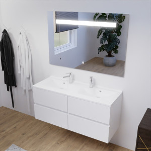 Meuble ROSALY 120 cm avec plan vasque et miroir - Blanc Brillant