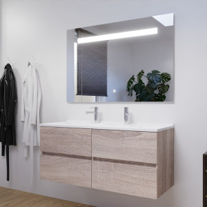 Meuble ROSALY 120 cm avec plan vasque et miroir - Cambrian oak