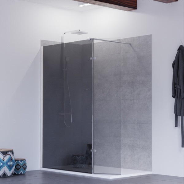 Paroi de douche SILVER - 10 mm verre fumé effet miroir - 100+40 x200cm avec retour pivotant 
