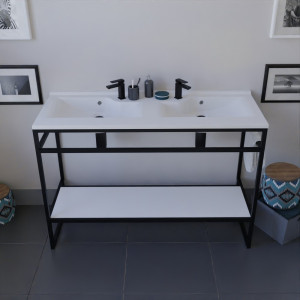 Meuble salle de bain STRUCTURA 120 cm structure inox noire avec plan double vasque