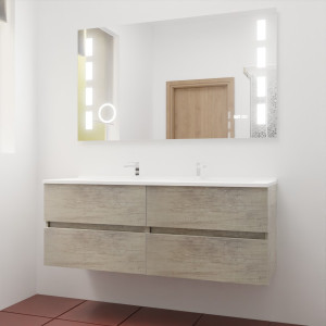 Meuble double vasque ROSINOX 140 cm avec miroir LED EXCELLENCE - Chêne