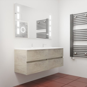 Meuble double vasque ROSINOX 140 cm avec miroir LED EXCELLENCE - Chêne