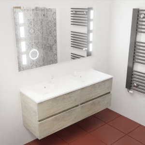 Meuble double vasque ROSINOX 140 cm avec miroir LED EXCELLENCE - Chêne