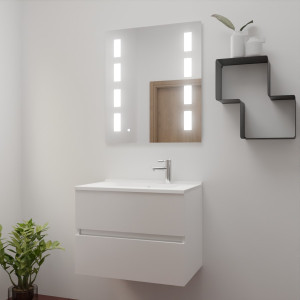 Meuble ROSINOX 70 cm avec plan vasque et miroir PRESTIGE hauteur 80 cm - Blanc Mat