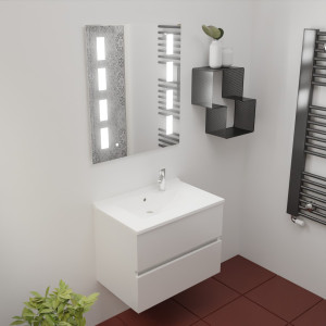 Meuble ROSINOX 70 cm avec plan vasque et miroir PRESTIGE hauteur 80 cm - Blanc Mat
