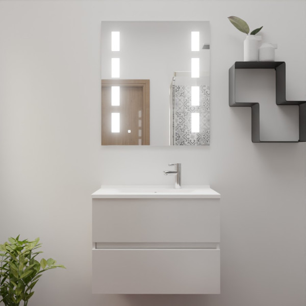 Meuble ROSINOX 70 cm avec plan vasque et miroir PRESTIGE hauteur 80 cm - Blanc Mat