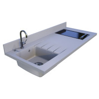 Plan de travail monobloc en quartz 140 cm de haute qualité.